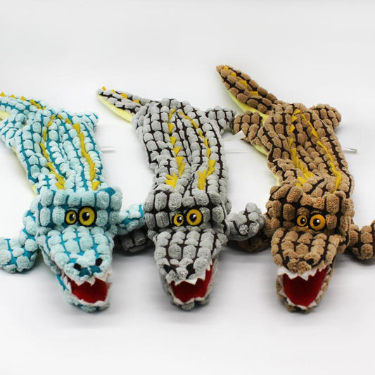KFX-2631869 Plush Alligator Dog Chew Toy with Sound - 45CM in Blue, Gray, Brown