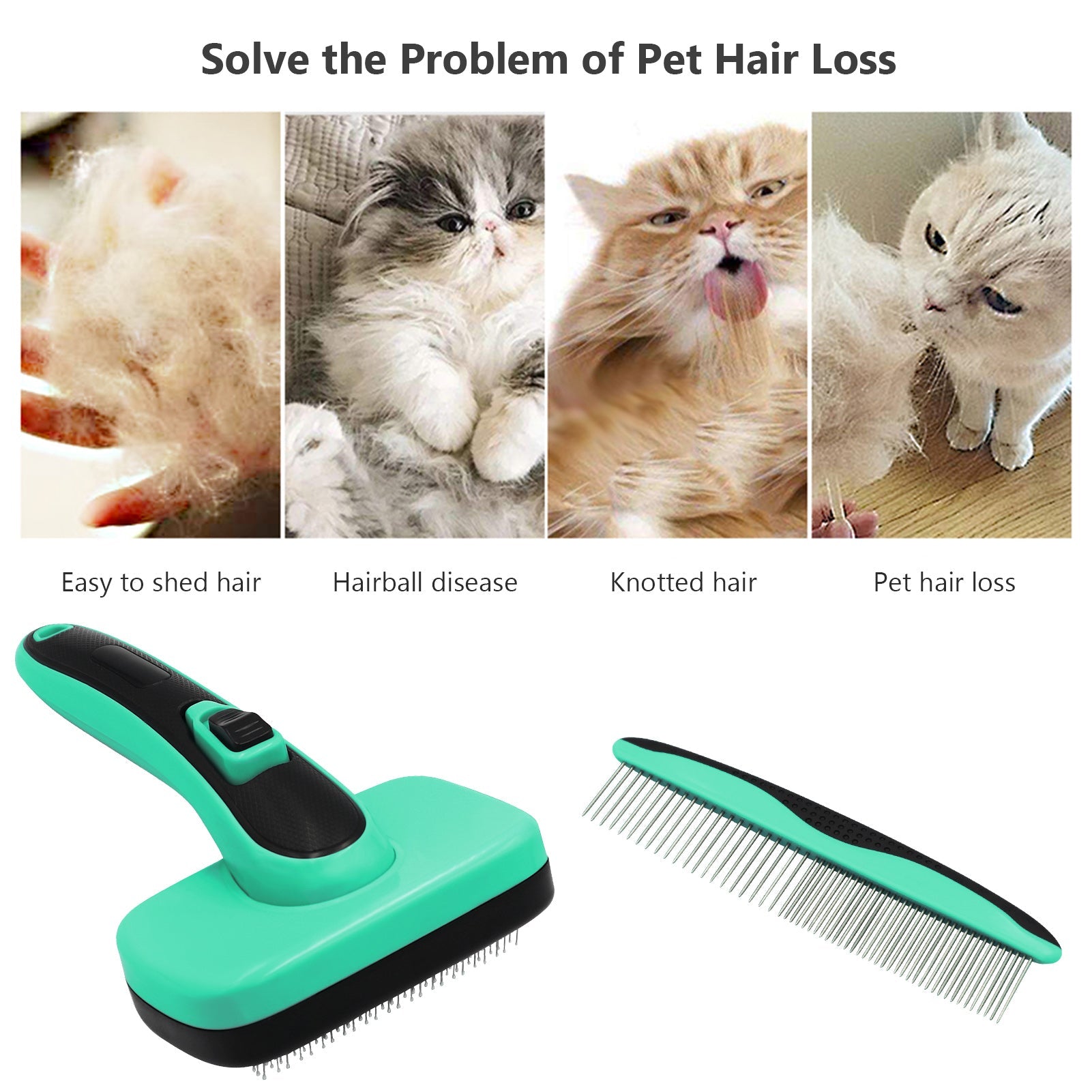 KFX-2633789 Retractable Pet Brush with TPR, ABS, and Stainless Steel Needle for Effective Hair Removal