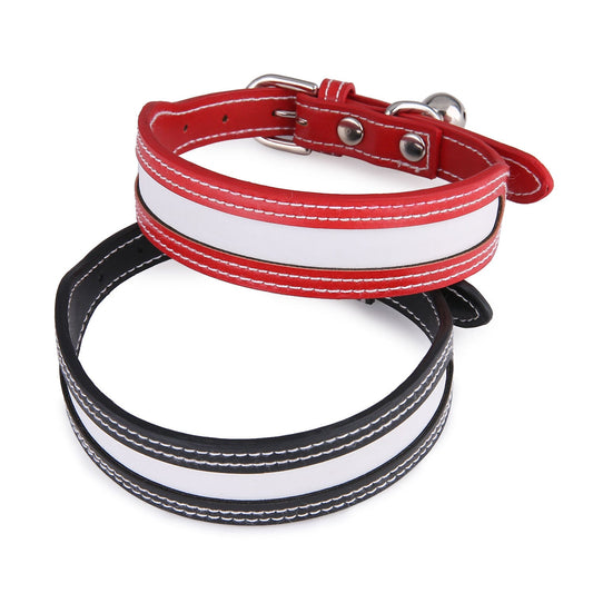 KFX-2634173 Reflective Adjustable Pet Collar with Bell for Cats and Dogs, Color Matching Design - Red and Black, PU Material