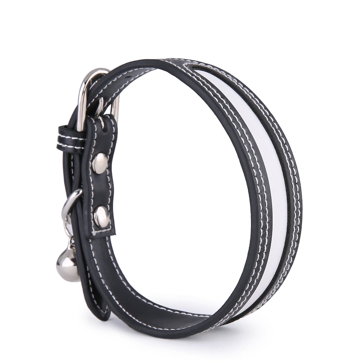 KFX-2634173 Reflective Adjustable Pet Collar with Bell for Cats and Dogs, Color Matching Design - Red and Black, PU Material