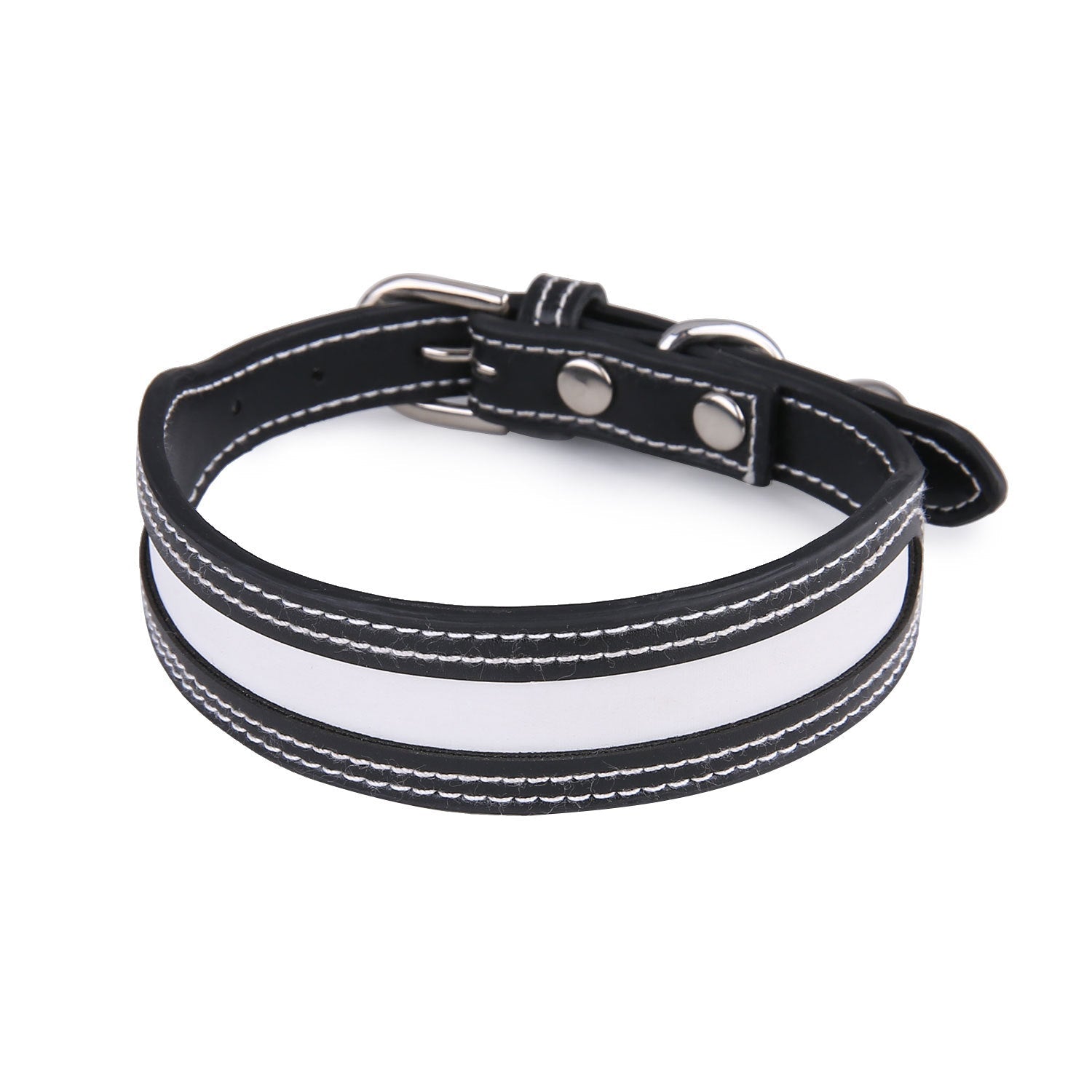KFX-2634173 Reflective Adjustable Pet Collar with Bell for Cats and Dogs, Color Matching Design - Red and Black, PU Material