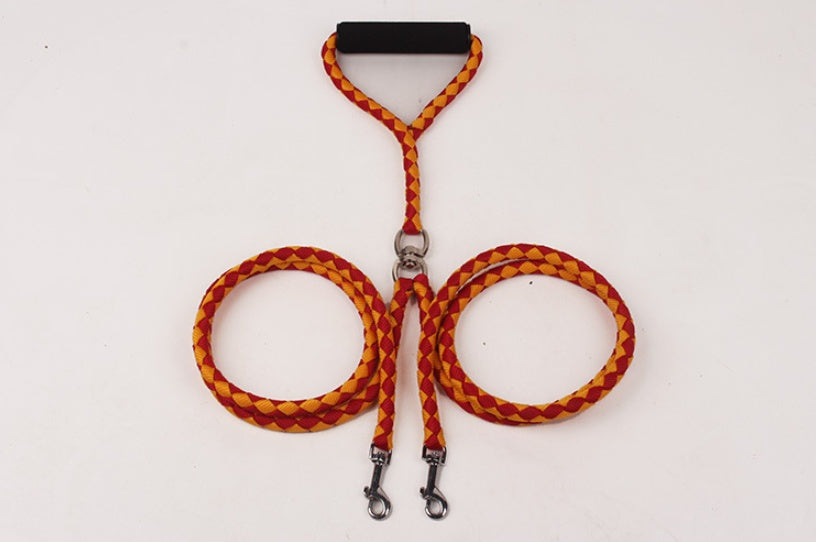 KFX-2637757 Durable Hand-Knitted Double-Ended Dog Leash with Padded Handle for Outdoor Use