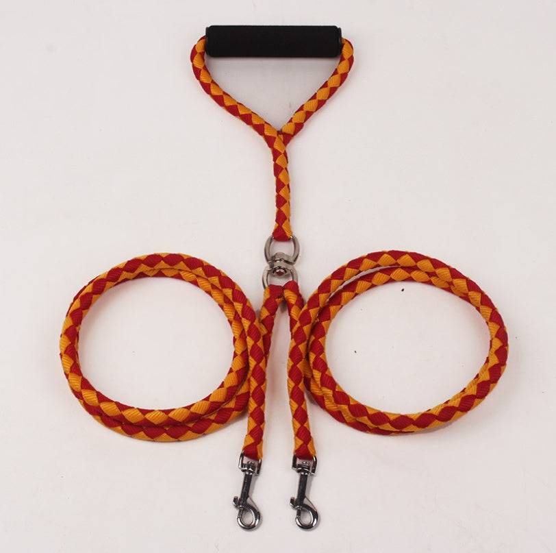 KFX-2637757 Durable Hand-Knitted Double-Ended Dog Leash with Padded Handle for Outdoor Use