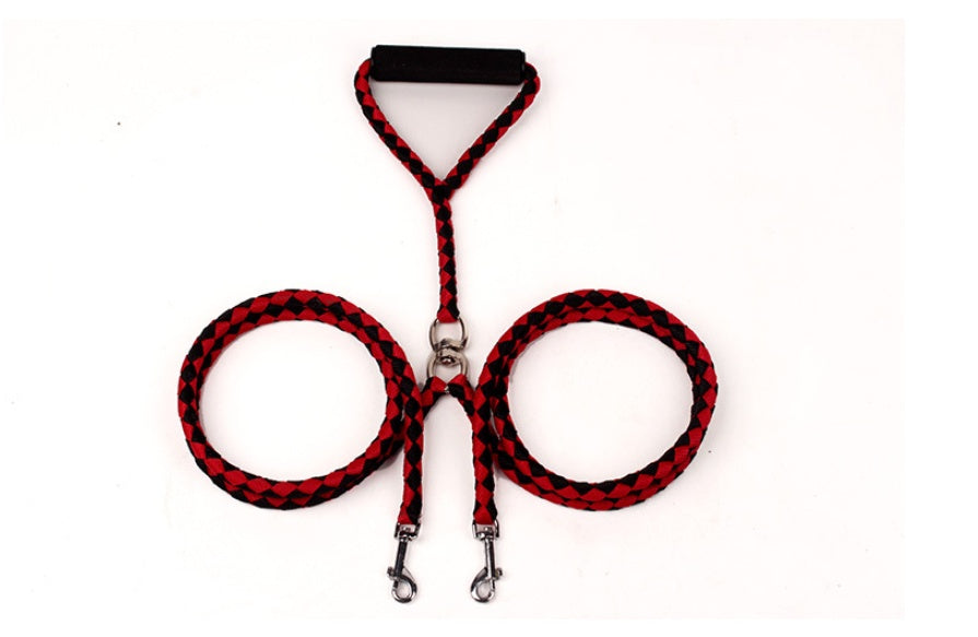 KFX-2637757 Durable Hand-Knitted Double-Ended Dog Leash with Padded Handle for Outdoor Use