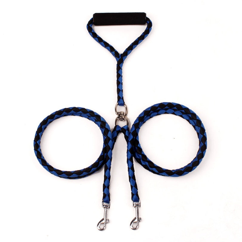 KFX-2637757 Durable Hand-Knitted Double-Ended Dog Leash with Padded Handle for Outdoor Use