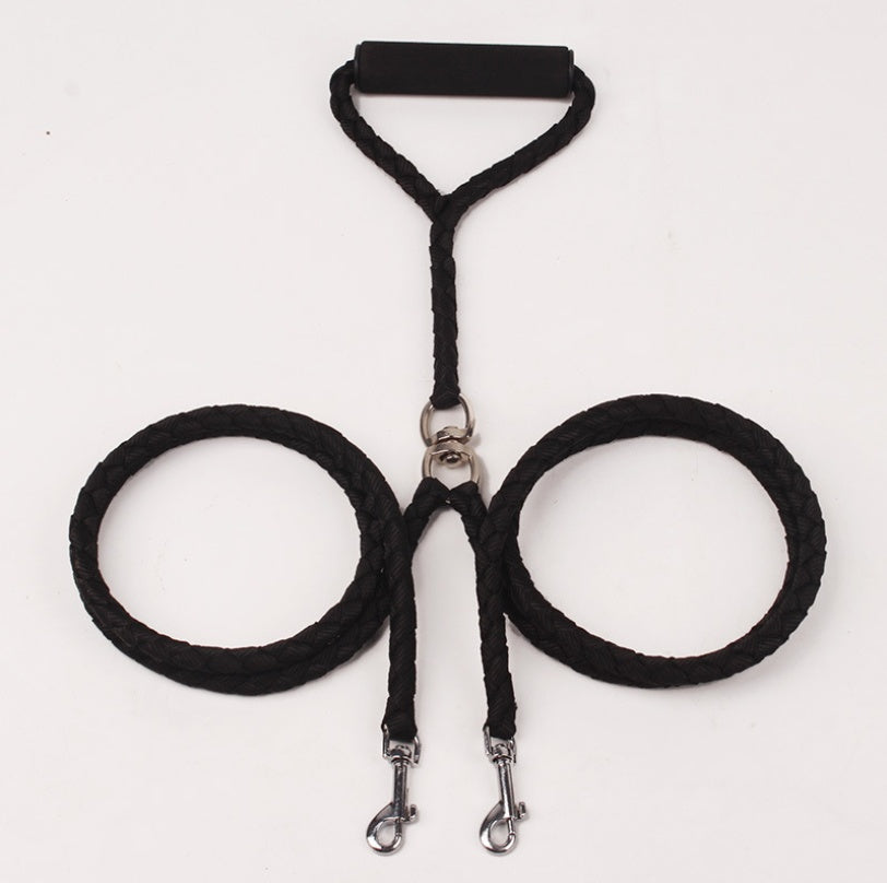 KFX-2637757 Durable Hand-Knitted Double-Ended Dog Leash with Padded Handle for Outdoor Use