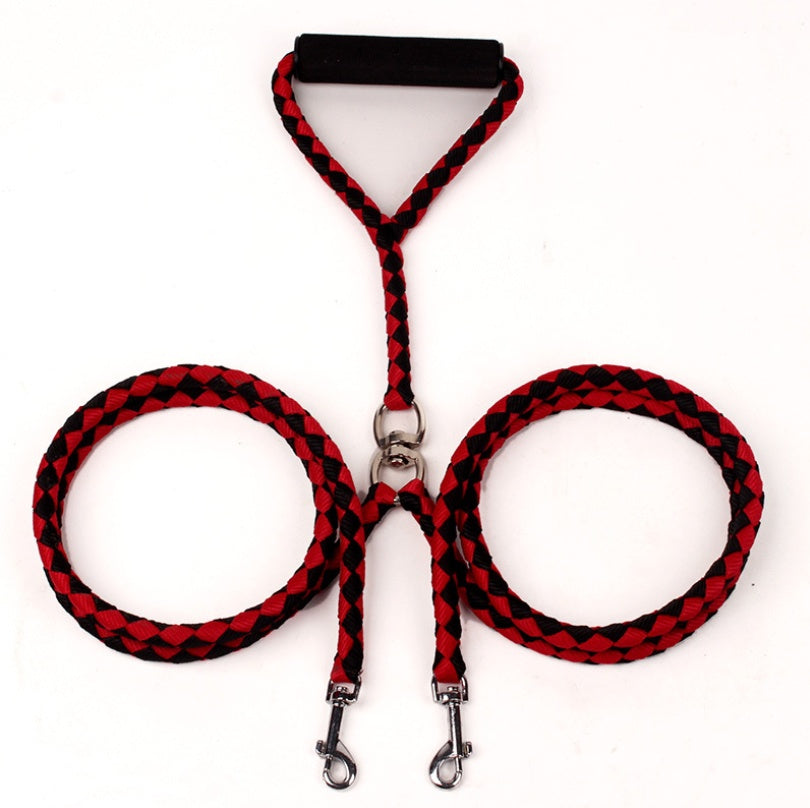 KFX-2637757 Durable Hand-Knitted Double-Ended Dog Leash with Padded Handle for Outdoor Use