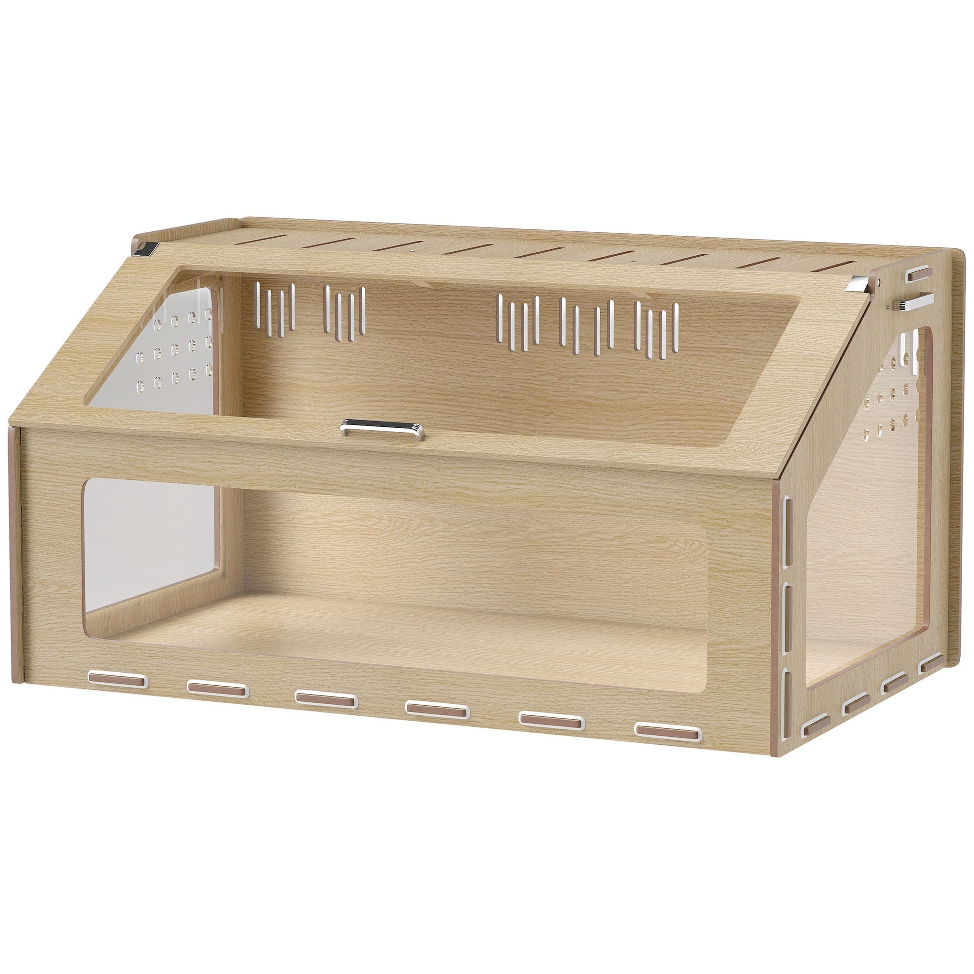 KFX-2641597 39 Inch Hamster Cage with Acrylic Windows and Inclined Top for Dwarf Hamster, Gerbil, Guinea Pig, and Rat - Oak Color
