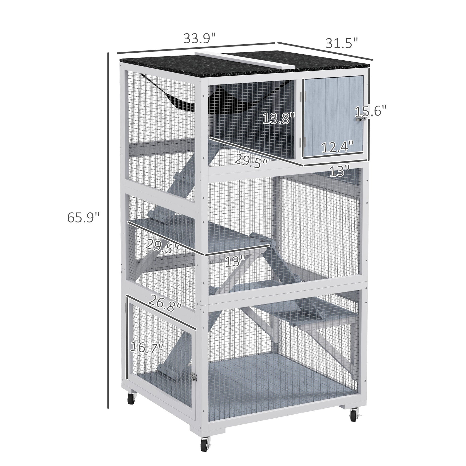 KFX-2641981 Gray Outdoor Cat Enclosure on Wheels with Hammock and Ramps for Cats up to 12 lbs