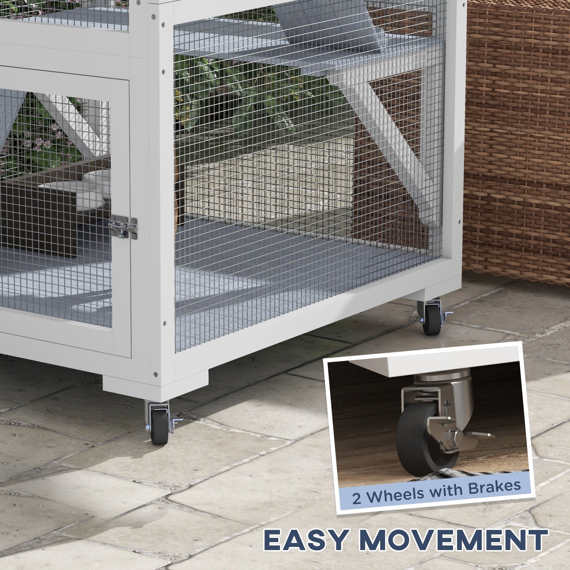 KFX-2641981 Gray Outdoor Cat Enclosure on Wheels with Hammock and Ramps for Cats up to 12 lbs