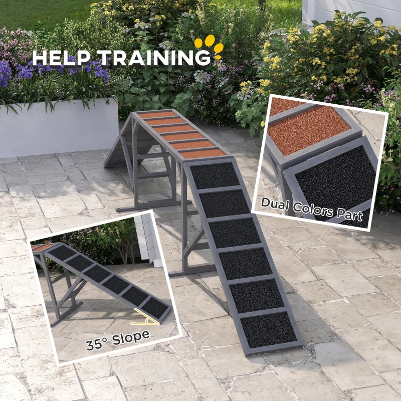 KFX-2646973 Gray Dog Agility Ramp with Safety Bar and Non-Slip Surface for Training and Exercise