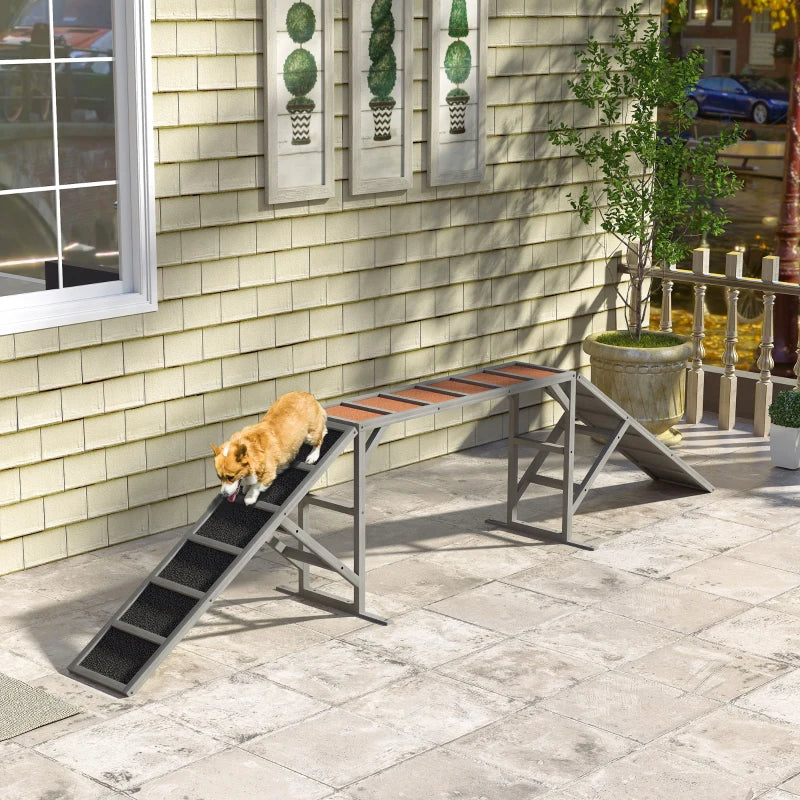 KFX-2646973 Gray Dog Agility Ramp with Safety Bar and Non-Slip Surface for Training and Exercise