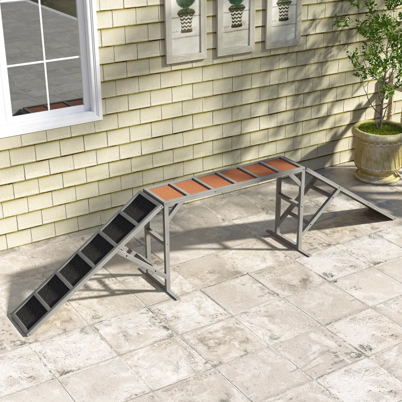 KFX-2646973 Gray Dog Agility Ramp with Safety Bar and Non-Slip Surface for Training and Exercise