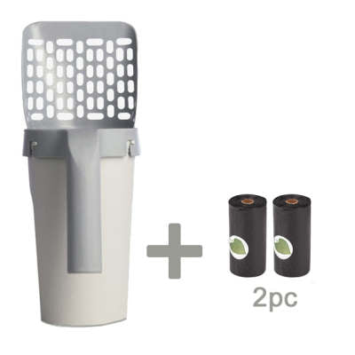 KFX-2647485 Large Capacity Portable Cat Litter Scoop with Removable Washable Design and 4 Rolls of Garbage Bags