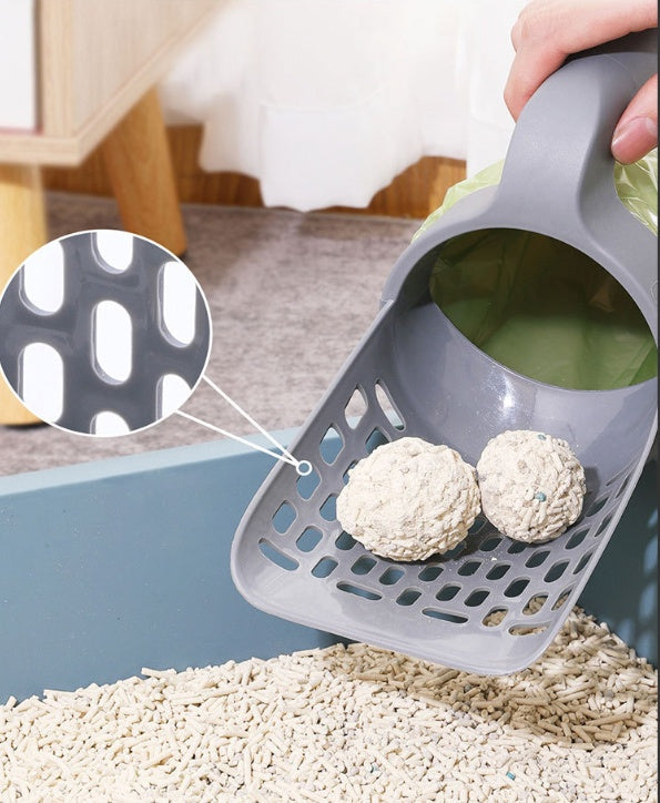KFX-2647485 Large Capacity Portable Cat Litter Scoop with Removable Washable Design and 4 Rolls of Garbage Bags
