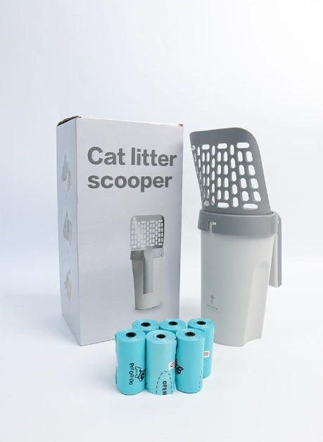 KFX-2647485 Large Capacity Portable Cat Litter Scoop with Removable Washable Design and 4 Rolls of Garbage Bags