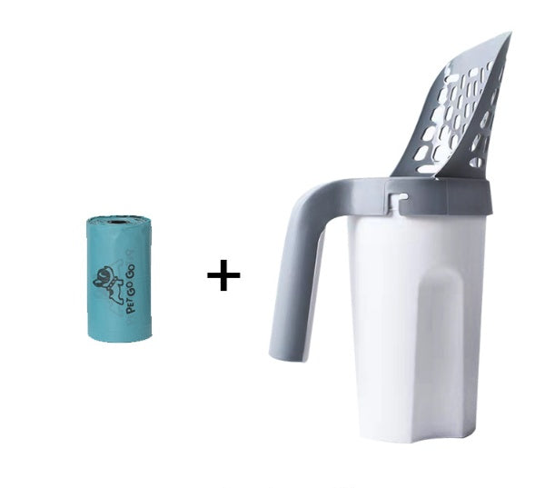 KFX-2647485 Large Capacity Portable Cat Litter Scoop with Removable Washable Design and 4 Rolls of Garbage Bags