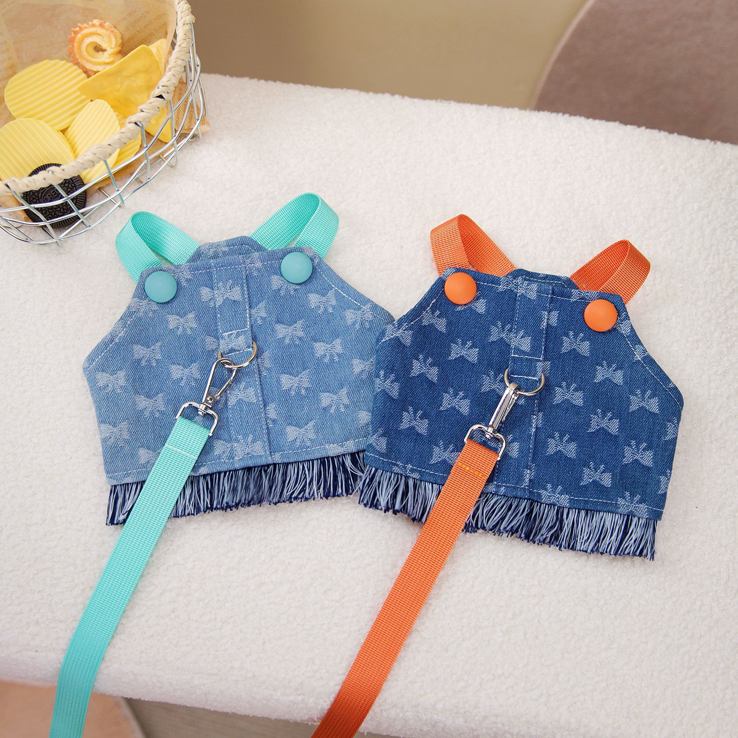 KFX-2649277 Light Blue and Dark Orange Denim Dog Vest for Spring and Summer, Cotton Casual Pet Clothing in Multiple Sizes