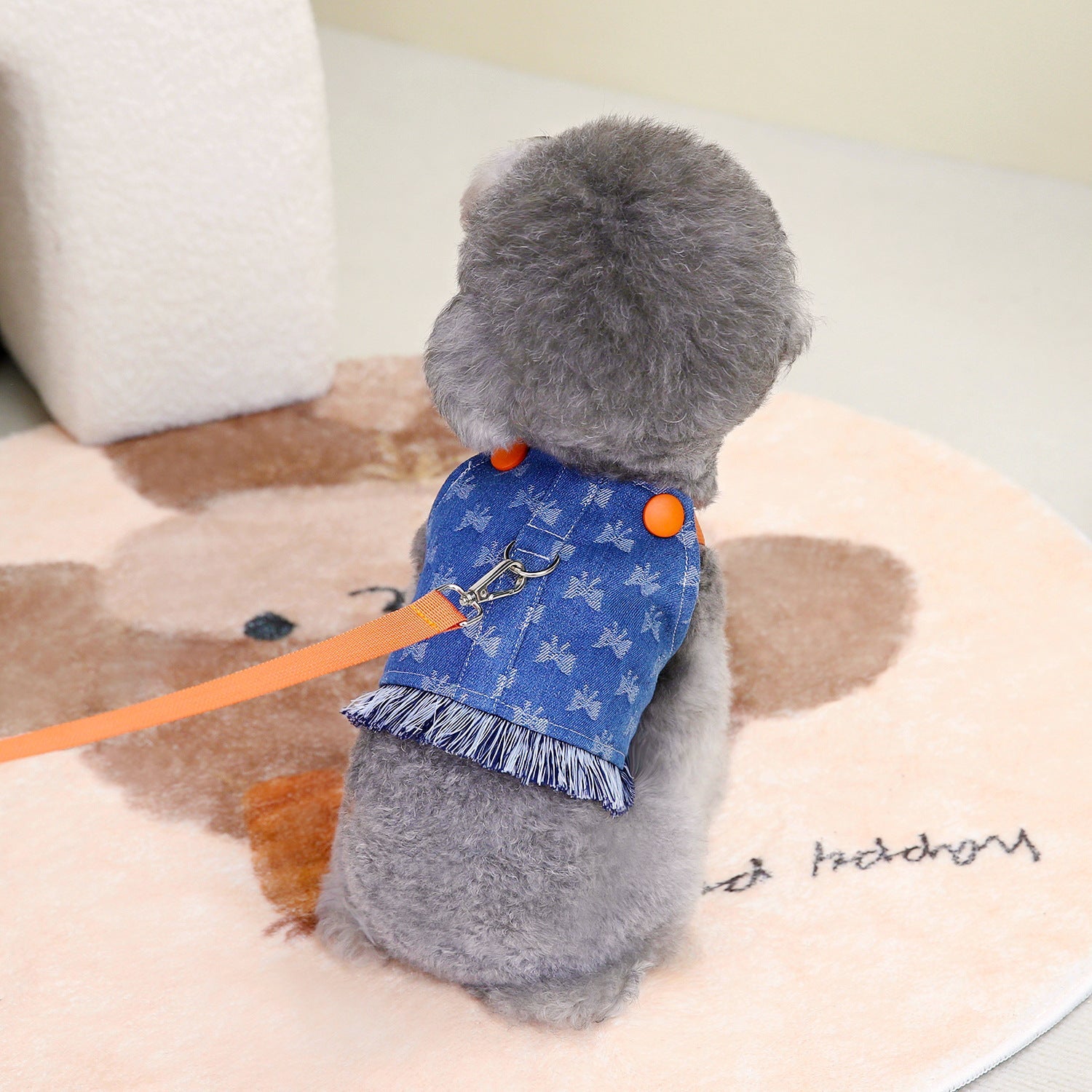 KFX-2649277 Light Blue and Dark Orange Denim Dog Vest for Spring and Summer, Cotton Casual Pet Clothing in Multiple Sizes