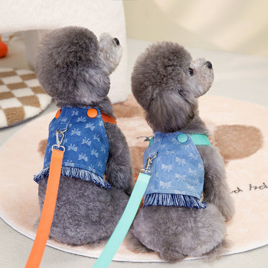 KFX-2649277 Light Blue and Dark Orange Denim Dog Vest for Spring and Summer, Cotton Casual Pet Clothing in Multiple Sizes