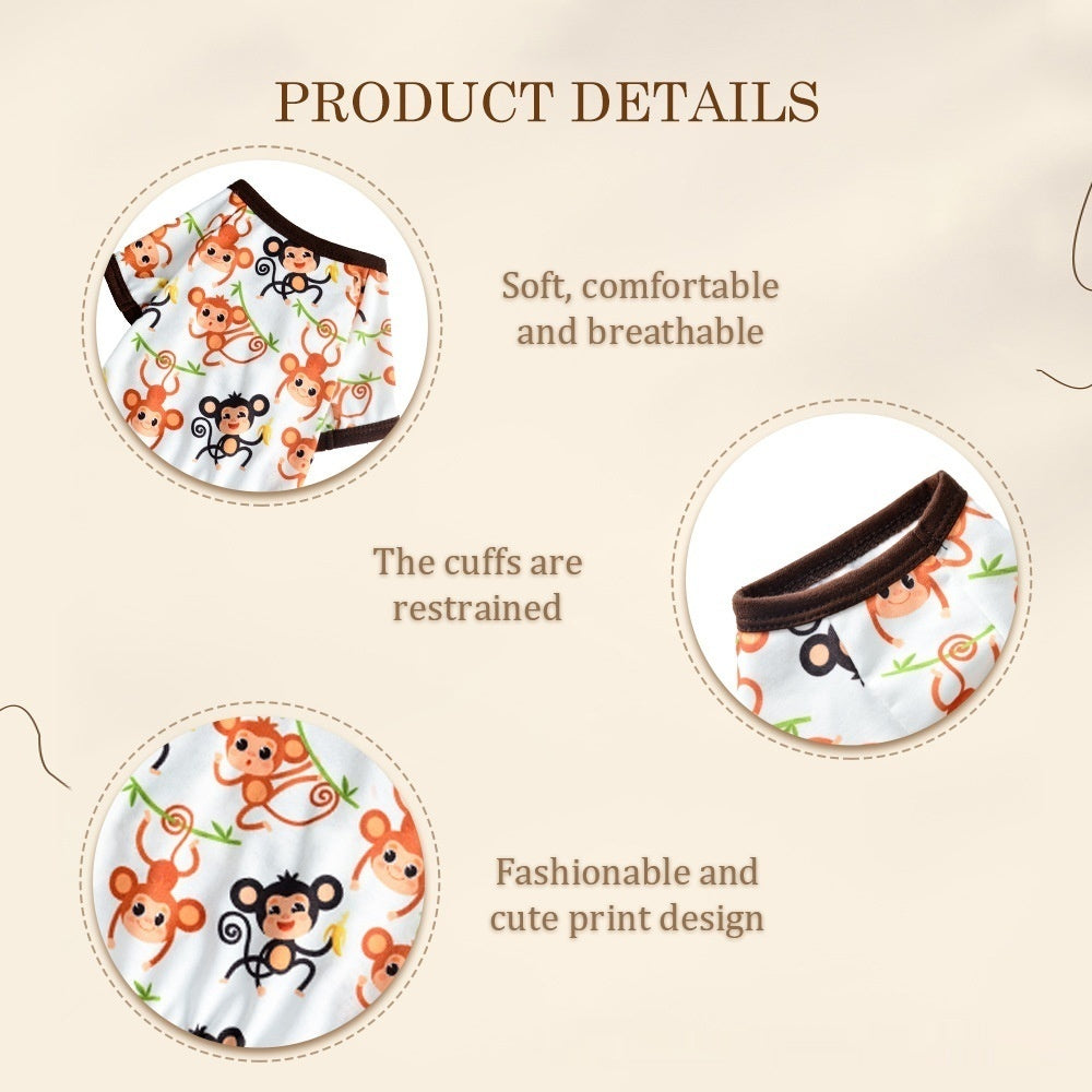 KFX-2651837 Cute Monkey Print Casual Pet Clothing for Dogs and Cats - Multiple Sizes Available