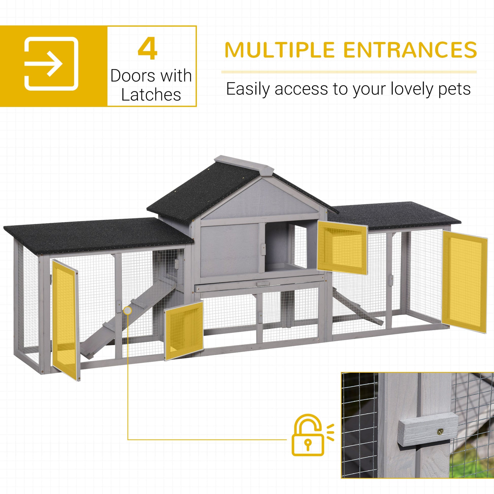 KFX-2653117 Deluxe Outdoor 2-Story Wooden Rabbit Hutch with Ladder and Run - Gray, 83" Large Cage for Small Animals