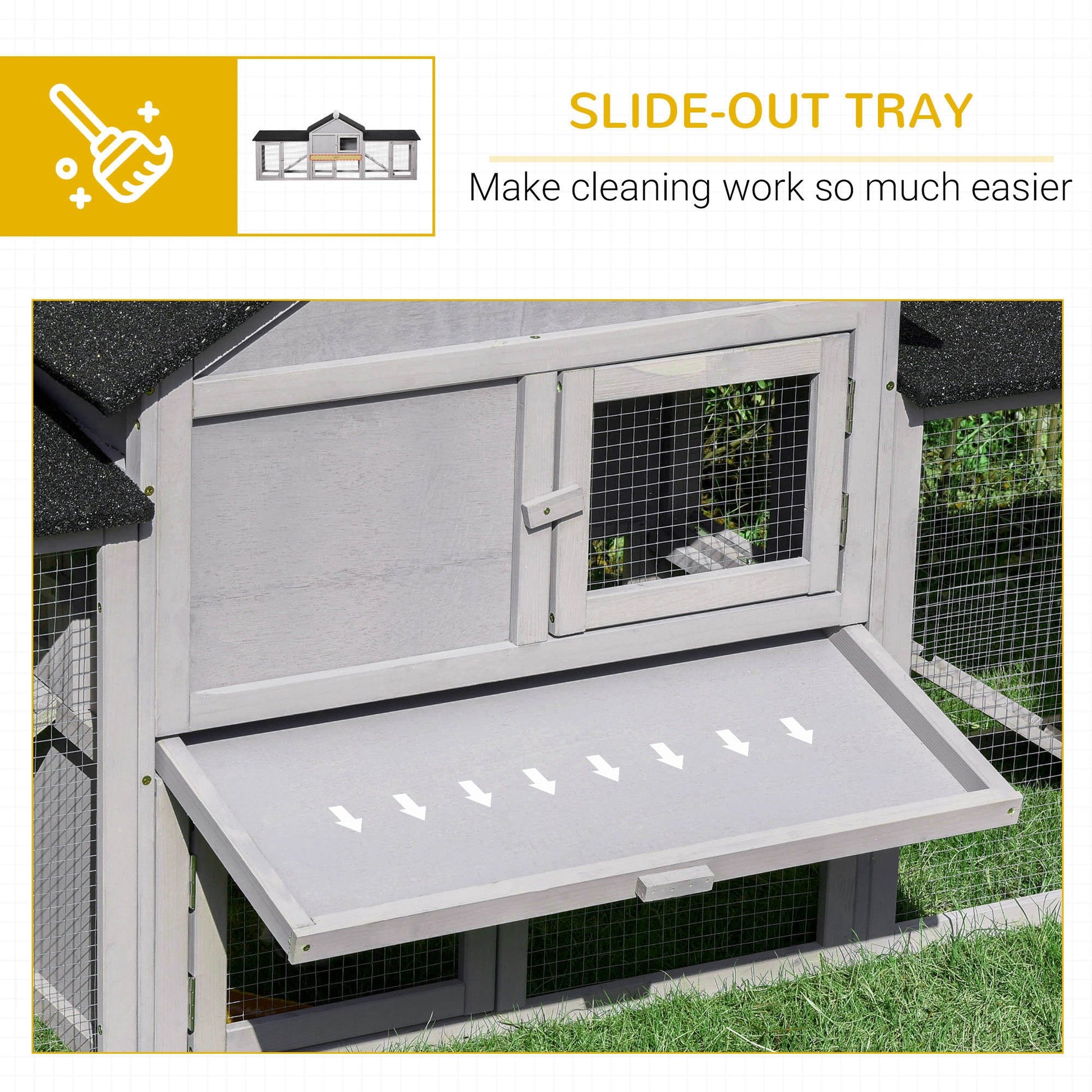 KFX-2653117 Deluxe Outdoor 2-Story Wooden Rabbit Hutch with Ladder and Run - Gray, 83" Large Cage for Small Animals