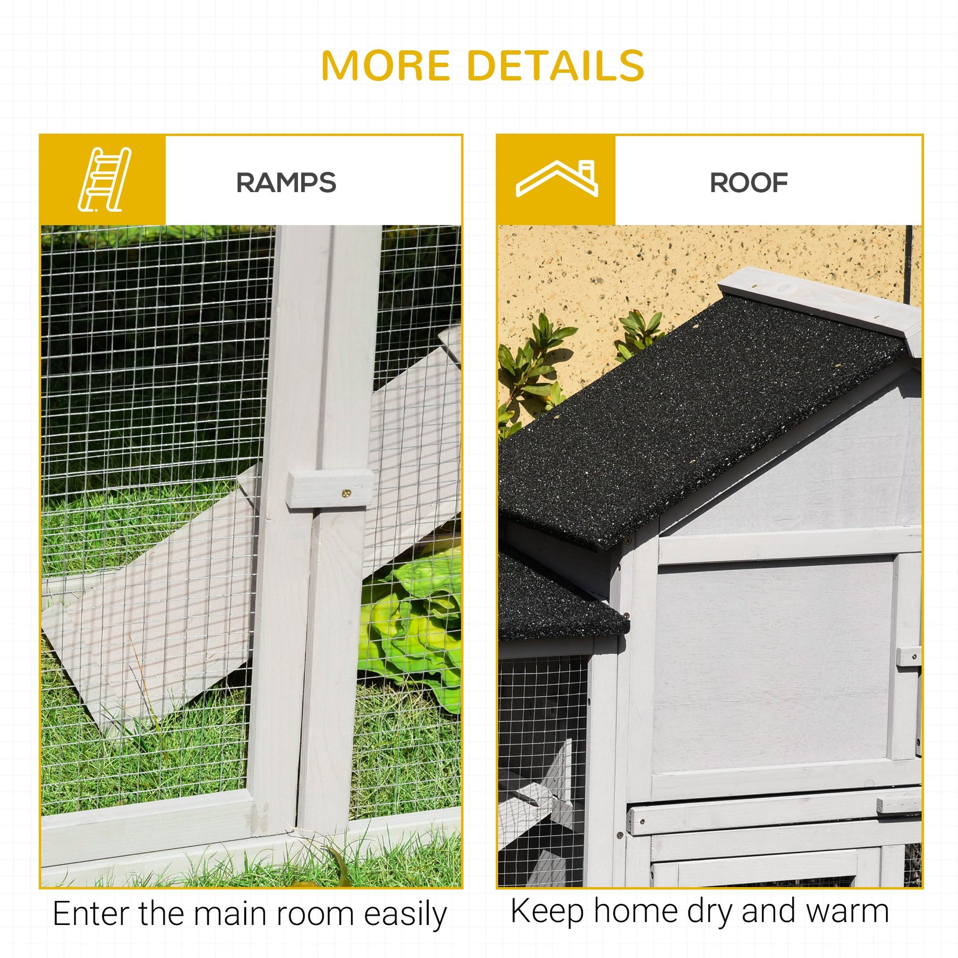 KFX-2653117 Deluxe Outdoor 2-Story Wooden Rabbit Hutch with Ladder and Run - Gray, 83" Large Cage for Small Animals