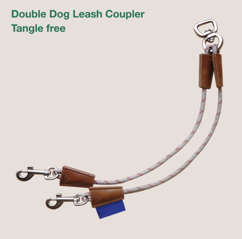KFX-2653245 Double Head Anti-Winding Dog Traction Rope in Gray, Nylon Material, Non-Retractable, S/M Sizes Available