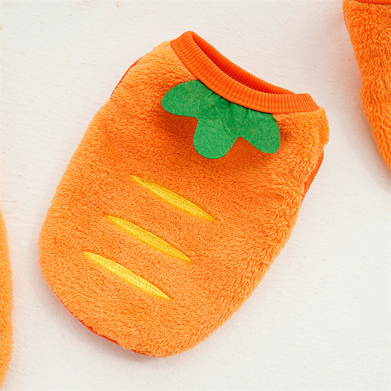 KFX-2655805 Cozy Puppy Orange Carrot Costume - Warm Coral Fleece Pet Clothing for Small Dogs