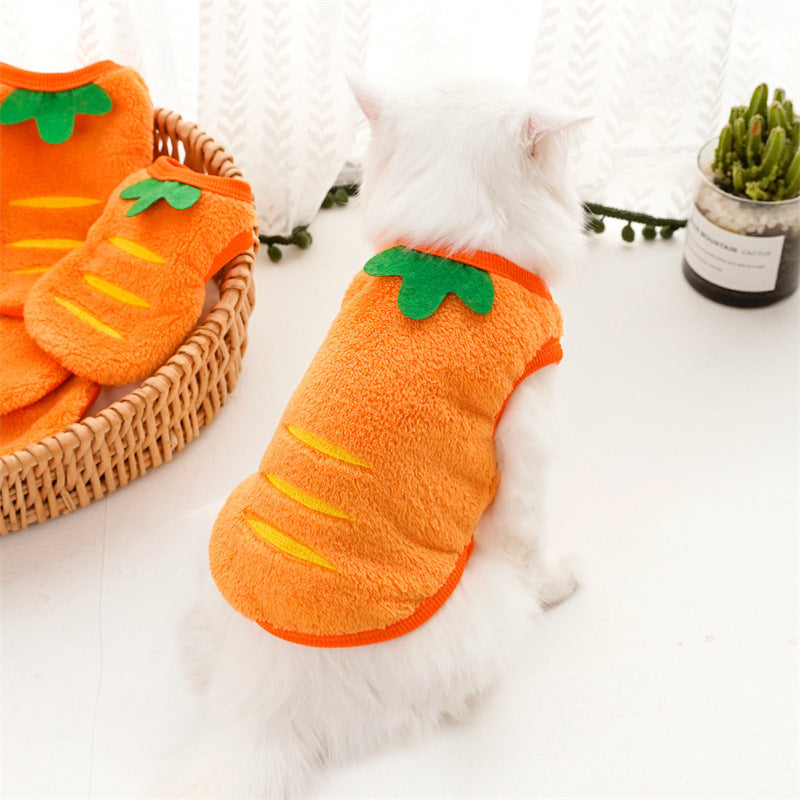 KFX-2655805 Cozy Puppy Orange Carrot Costume - Warm Coral Fleece Pet Clothing for Small Dogs