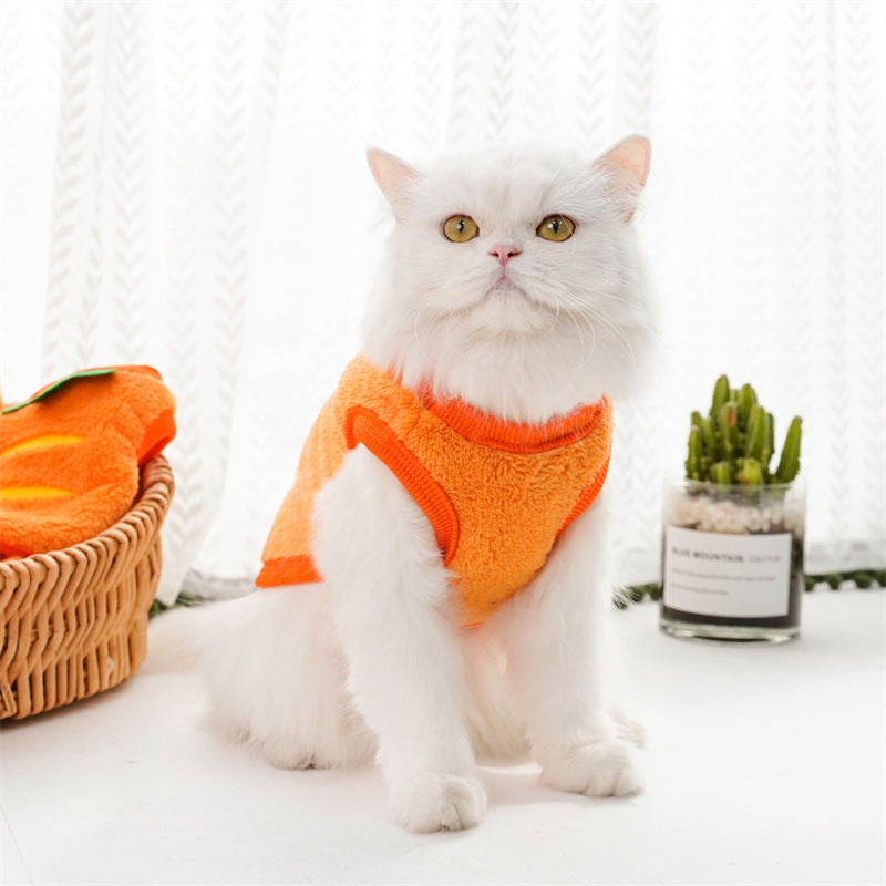KFX-2655805 Cozy Puppy Orange Carrot Costume - Warm Coral Fleece Pet Clothing for Small Dogs