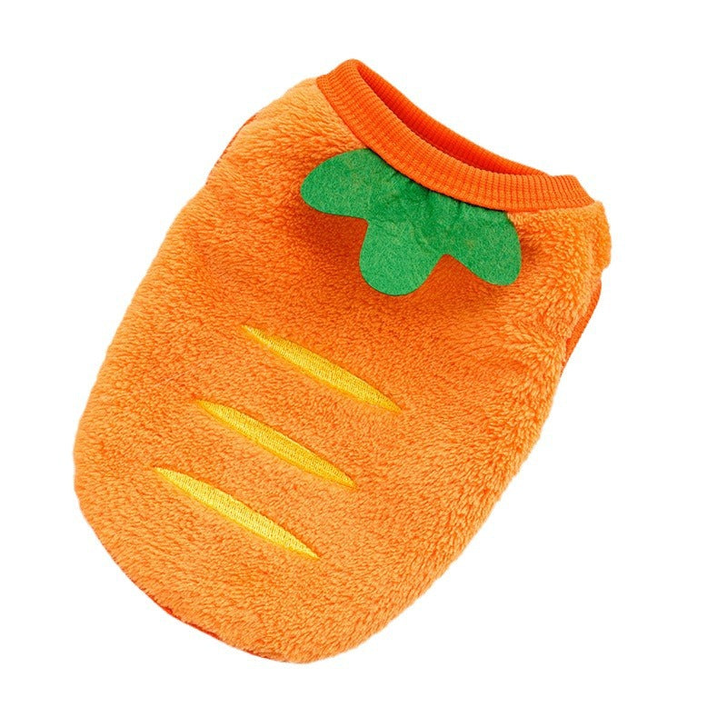 KFX-2655805 Cozy Puppy Orange Carrot Costume - Warm Coral Fleece Pet Clothing for Small Dogs
