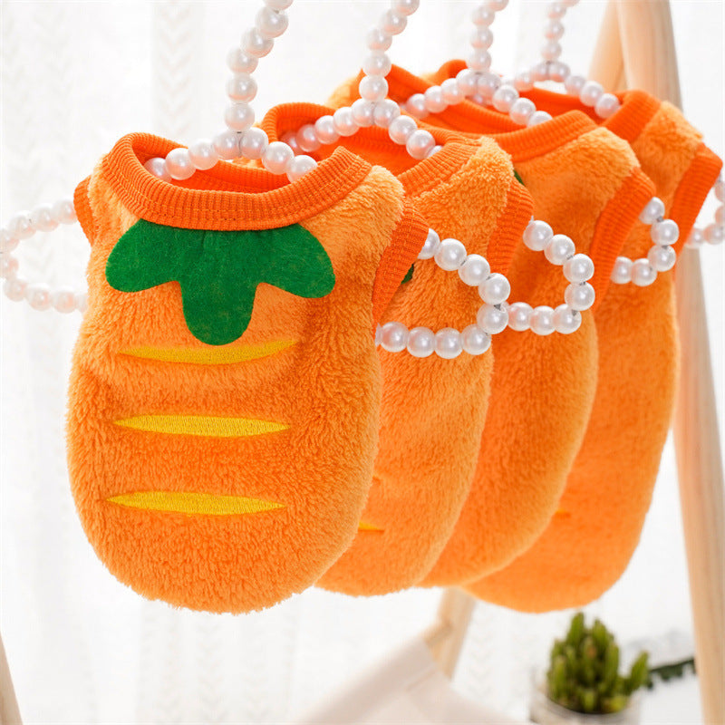 KFX-2655805 Cozy Puppy Orange Carrot Costume - Warm Coral Fleece Pet Clothing for Small Dogs