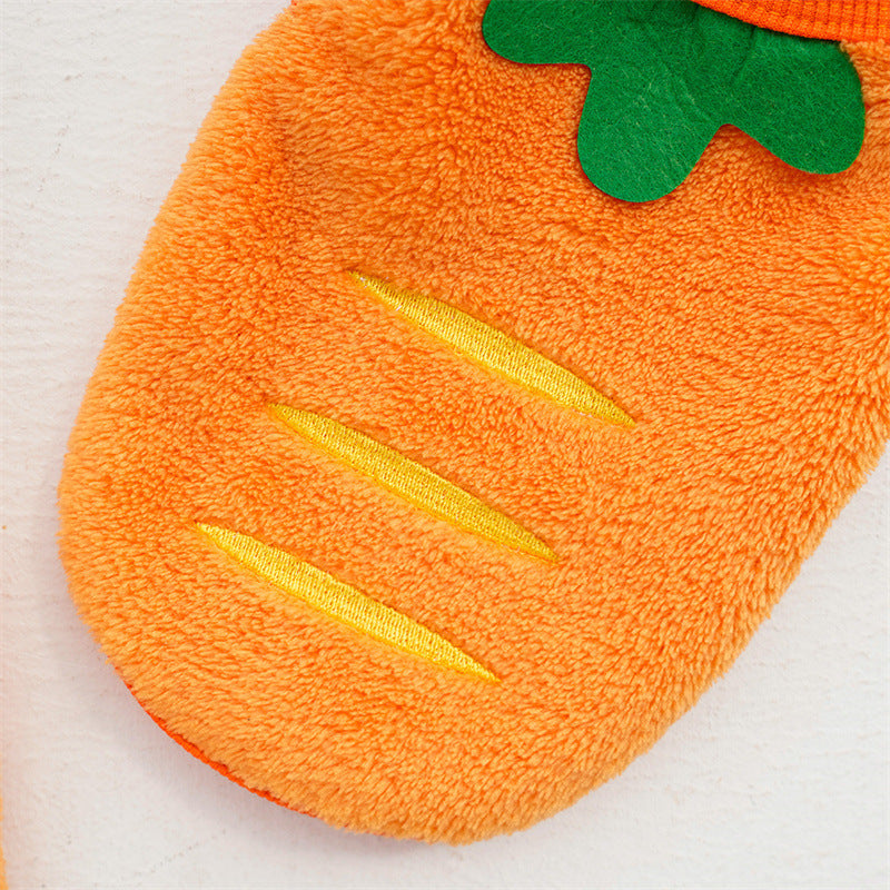 KFX-2655805 Cozy Puppy Orange Carrot Costume - Warm Coral Fleece Pet Clothing for Small Dogs