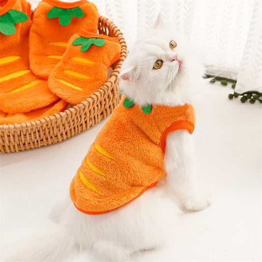 KFX-2655805 Cozy Puppy Orange Carrot Costume - Warm Coral Fleece Pet Clothing for Small Dogs