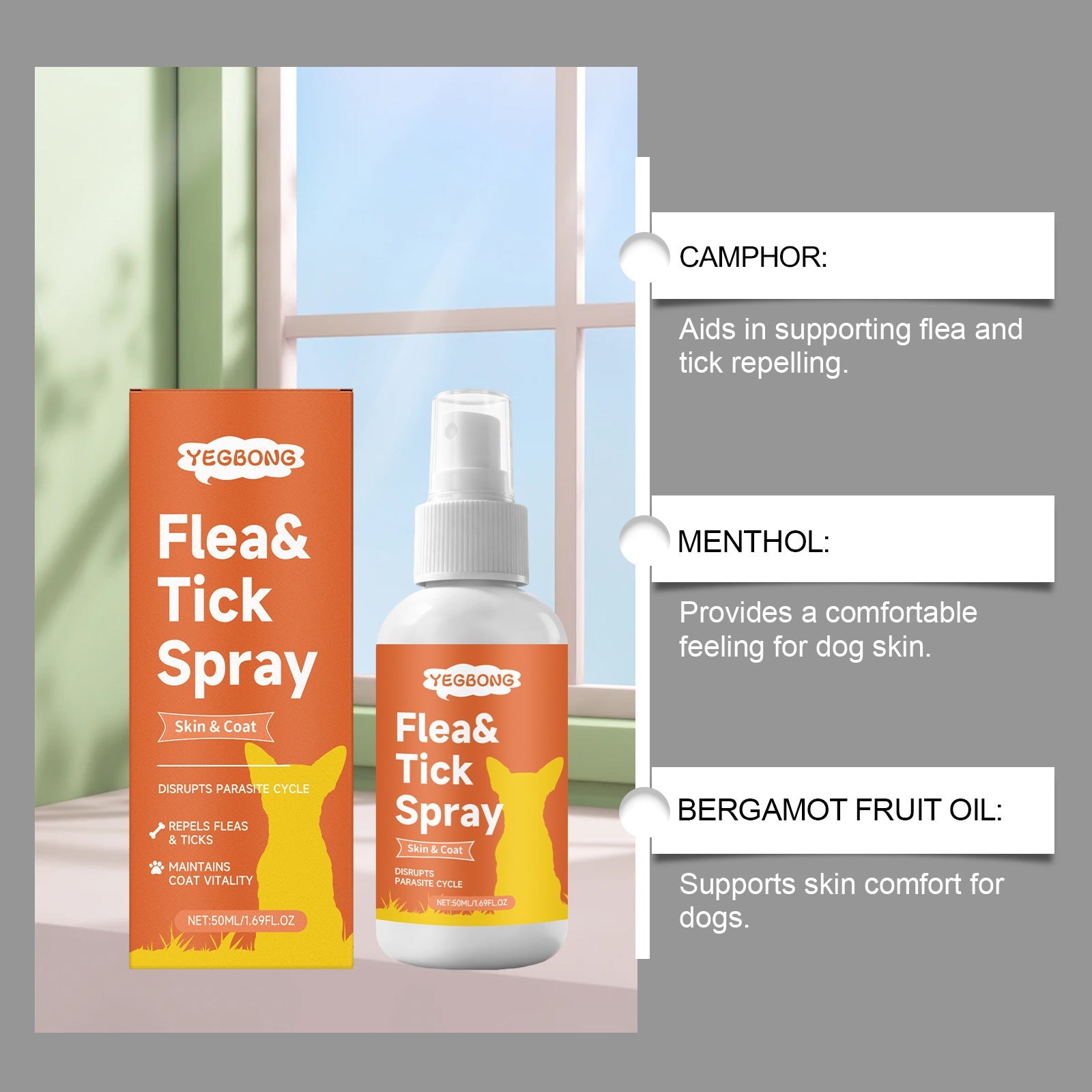 KFX-2657085 Natural Flea and Tick Prevention Spray for Dogs with Essential Oils