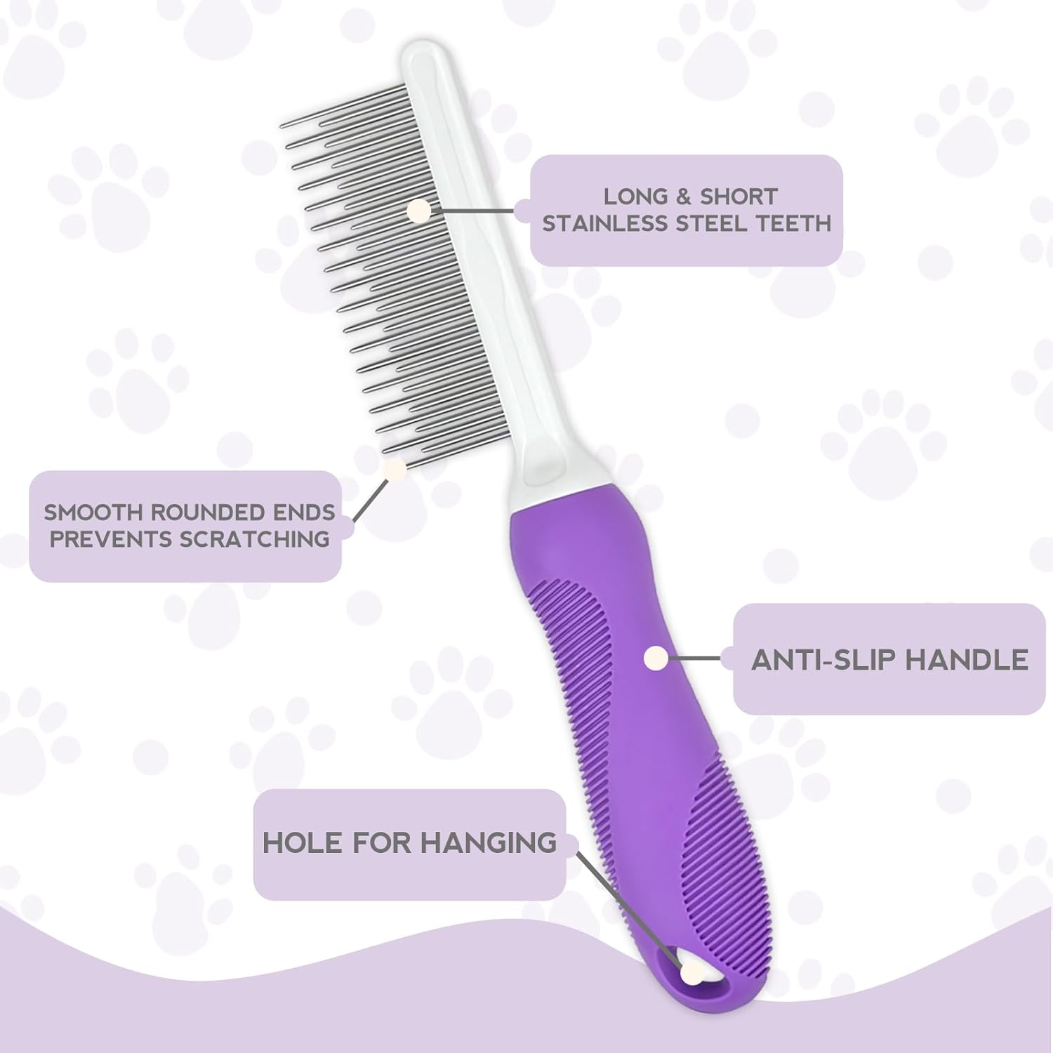 KFX-2662461 Detangling Grooming Comb for Cats and Dogs with Stainless Steel Teeth for Safe Knot Removal and Shiny Coat