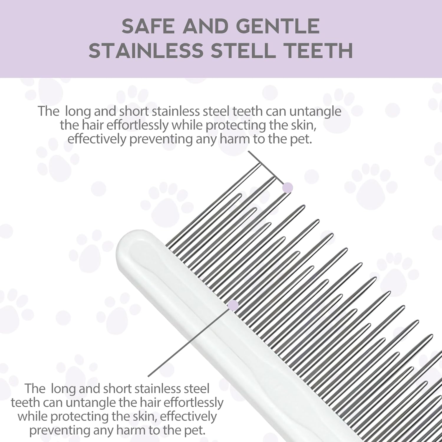 KFX-2662461 Detangling Grooming Comb for Cats and Dogs with Stainless Steel Teeth for Safe Knot Removal and Shiny Coat