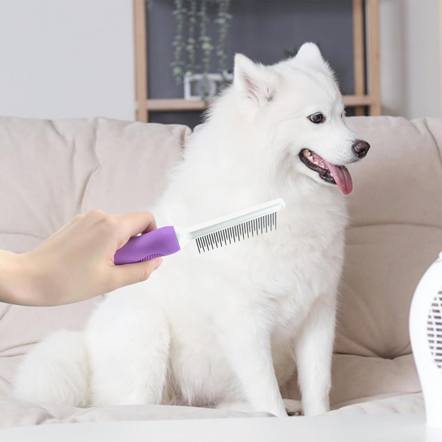 KFX-2662461 Detangling Grooming Comb for Cats and Dogs with Stainless Steel Teeth for Safe Knot Removal and Shiny Coat