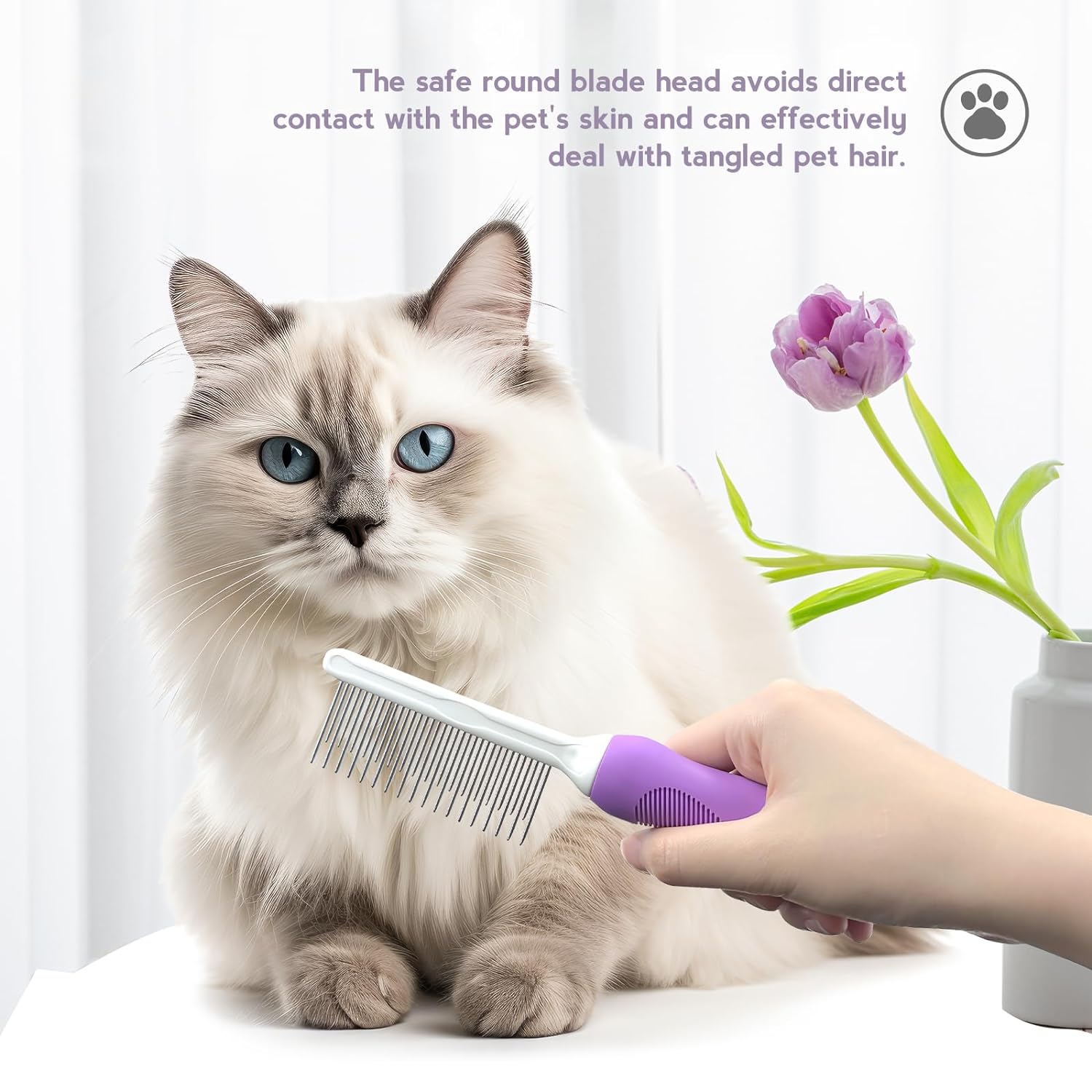 KFX-2662461 Detangling Grooming Comb for Cats and Dogs with Stainless Steel Teeth for Safe Knot Removal and Shiny Coat