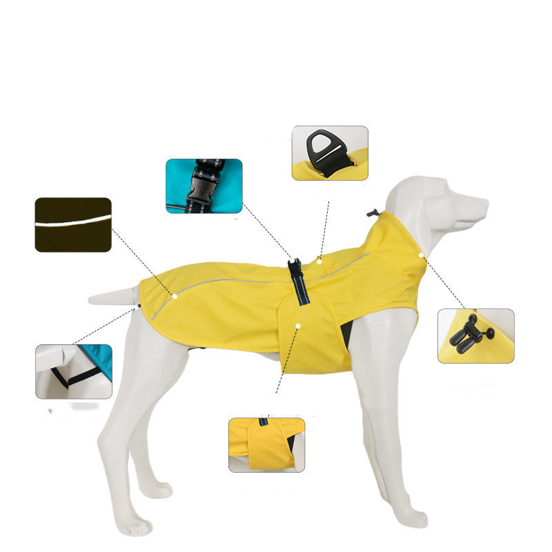 KFX-2663357 Waterproof Solid Color Casual Raincoat for Dogs in Lake Blue and Yellow