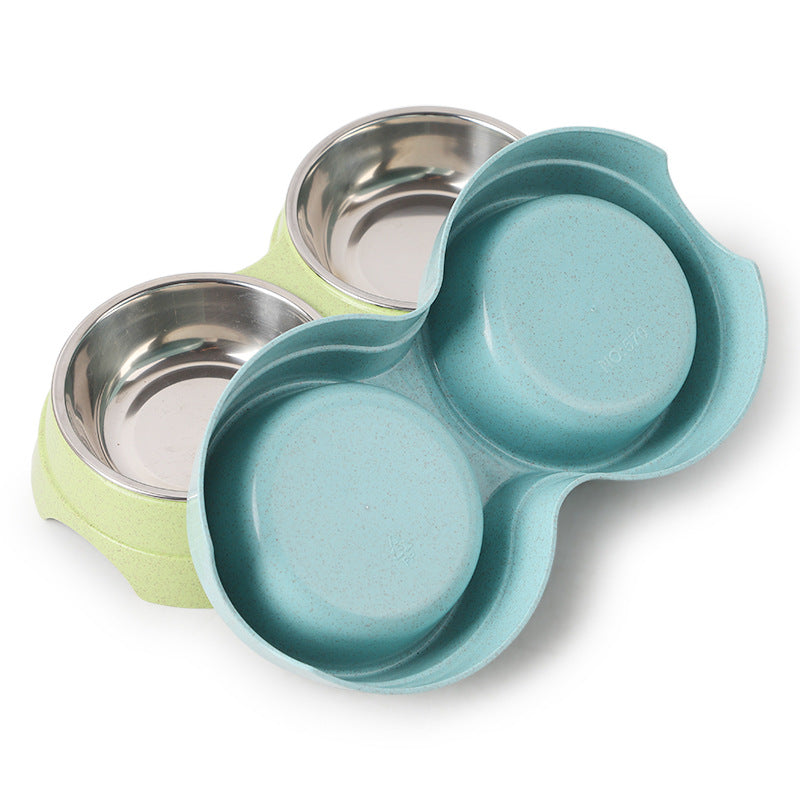 KFX-2665149 Two-in-One Water and Food Bowl for Dogs - Eco-Friendly Straw Material - 24.5 x 13.5 x 4.6cm - Available in Blue, Green, Pink