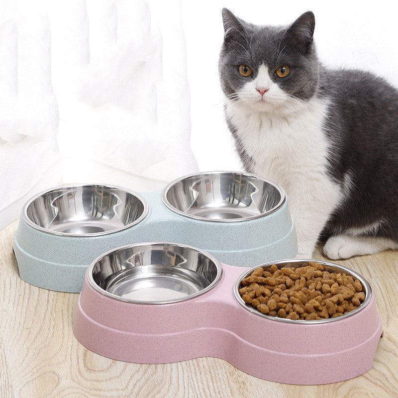 KFX-2665149 Two-in-One Water and Food Bowl for Dogs - Eco-Friendly Straw Material - 24.5 x 13.5 x 4.6cm - Available in Blue, Green, Pink