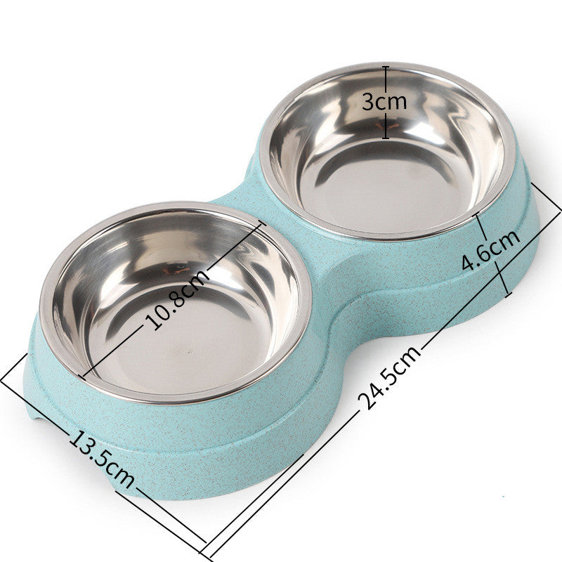 KFX-2665149 Two-in-One Water and Food Bowl for Dogs - Eco-Friendly Straw Material - 24.5 x 13.5 x 4.6cm - Available in Blue, Green, Pink