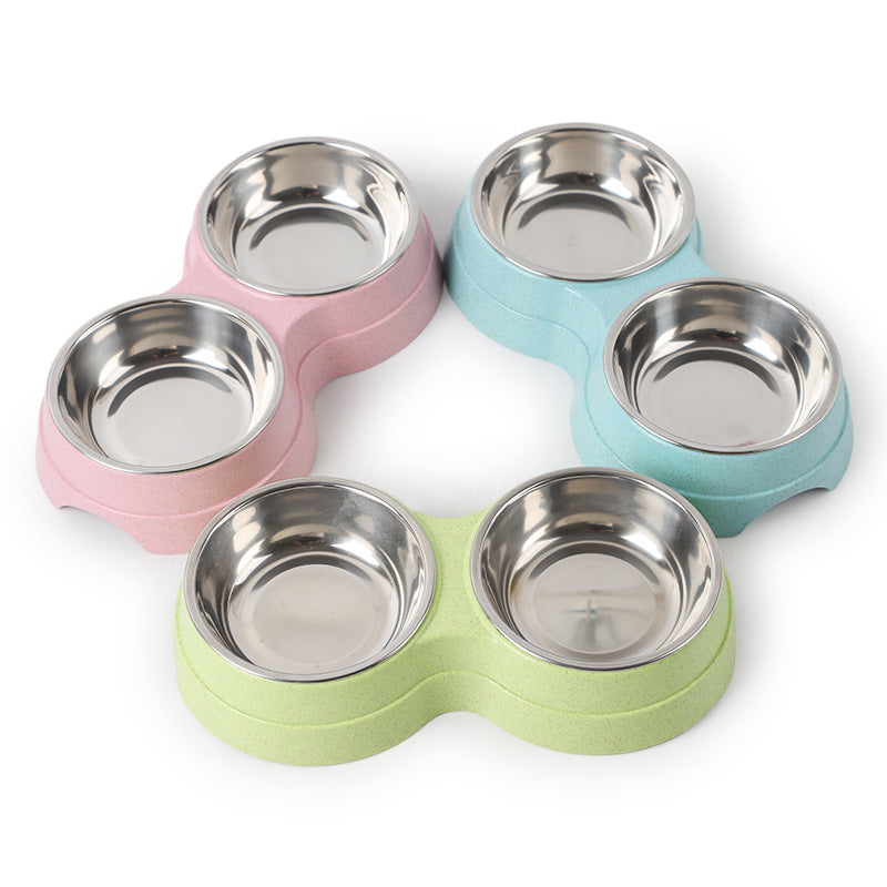 KFX-2665149 Two-in-One Water and Food Bowl for Dogs - Eco-Friendly Straw Material - 24.5 x 13.5 x 4.6cm - Available in Blue, Green, Pink