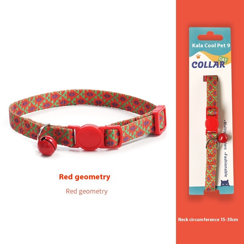KFX-2666941 Woven Collar with Bell for Cats | Anti-suffocation Safety Buckle in Various Patterns and Colors
