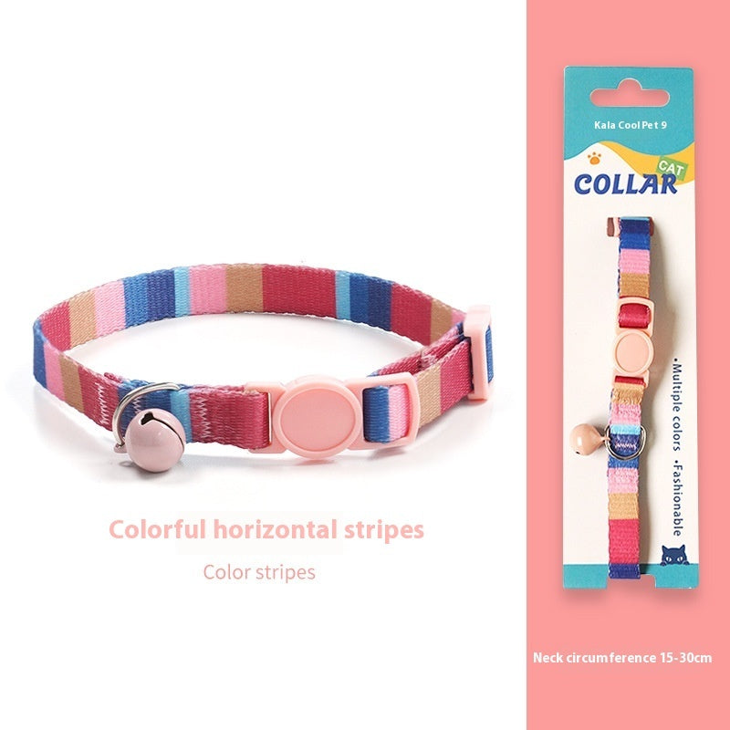 KFX-2666941 Woven Collar with Bell for Cats | Anti-suffocation Safety Buckle in Various Patterns and Colors