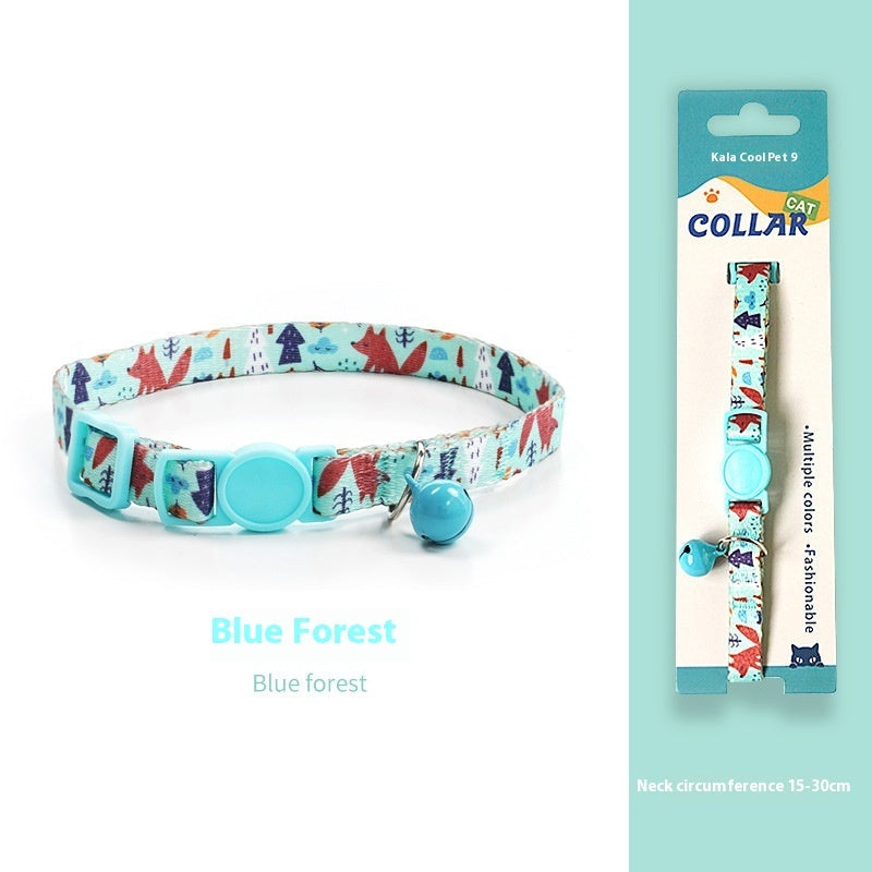 KFX-2666941 Woven Collar with Bell for Cats | Anti-suffocation Safety Buckle in Various Patterns and Colors