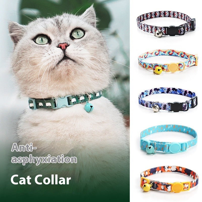 KFX-2666941 Woven Collar with Bell for Cats | Anti-suffocation Safety Buckle in Various Patterns and Colors